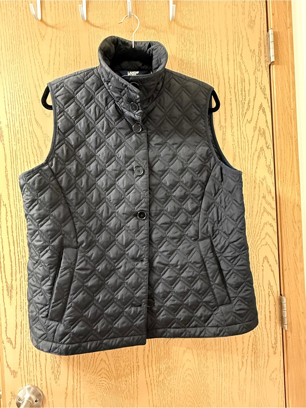 Lands’ End Pima Loft Lightweight Vest Black Women’s Size L 14 16 Button Up Front